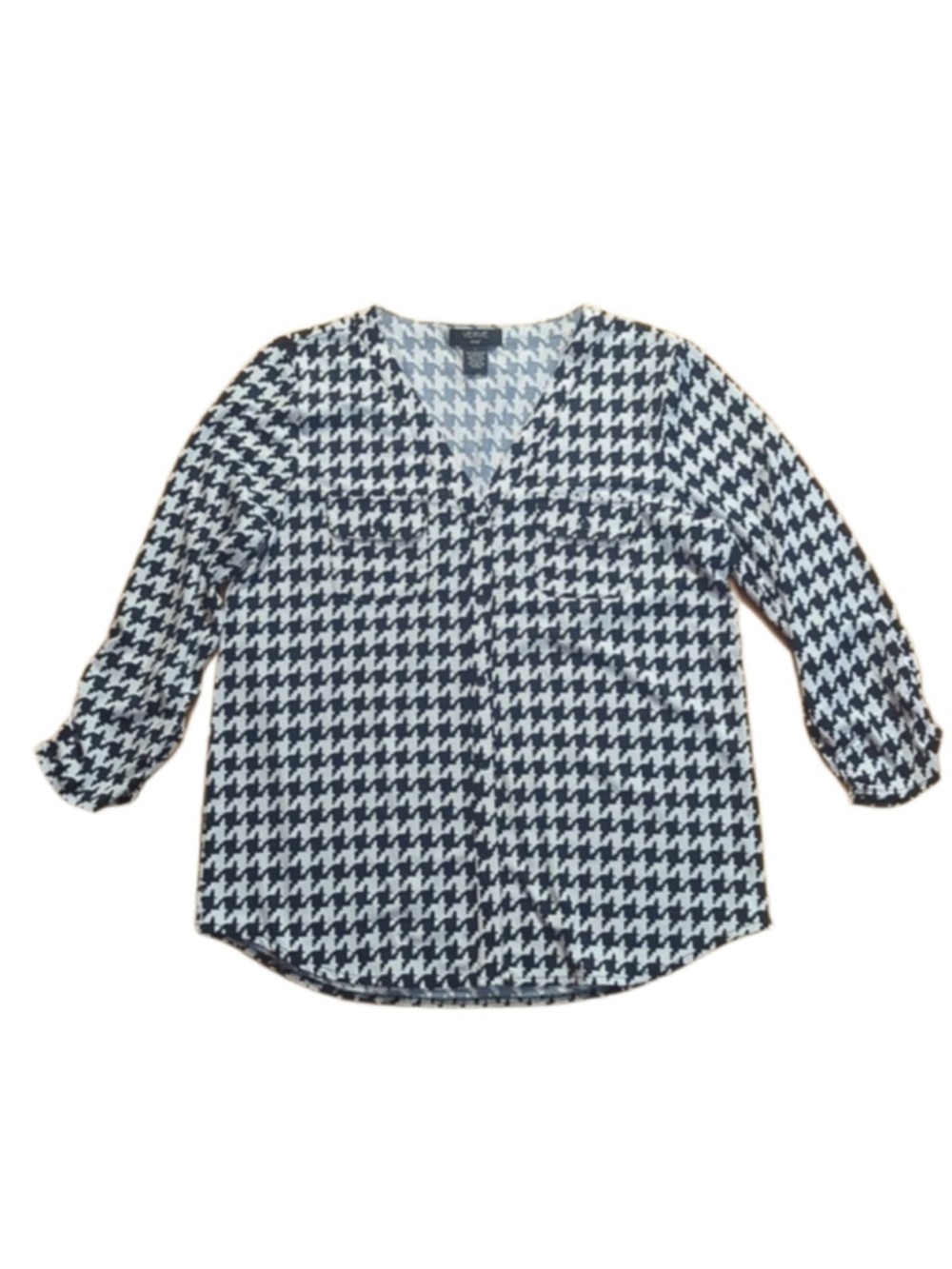 Verve Ami Houndstooth V Neck Blouse Large